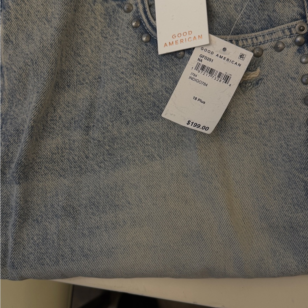 Good American Light Blue Distressed Flare Jeans - Picture 2 of 2
